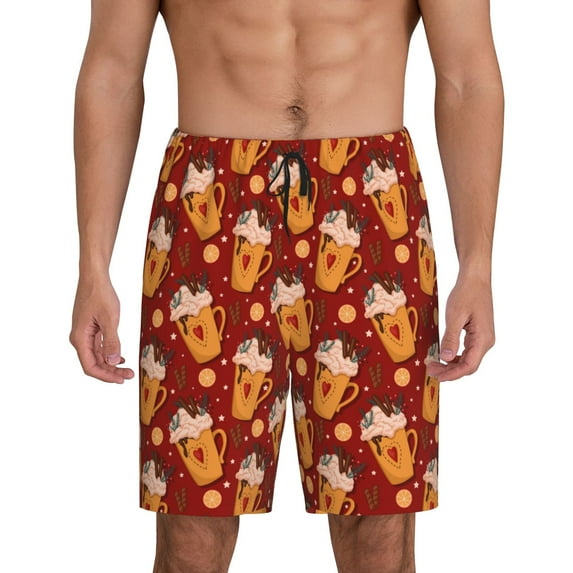 Xecao Heart Christmas Hot Cocoa Print Men's Sleepwear Shorts Pajama Bottom Lounge Short ,Nightwear with Convenient Pockets for Relaxed Home Wear-XX-Large