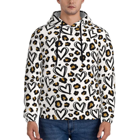 Xecao Heart Leopard Pattern Men's Adult Pullover Hoodie,Hooded Sweatshirt-Small