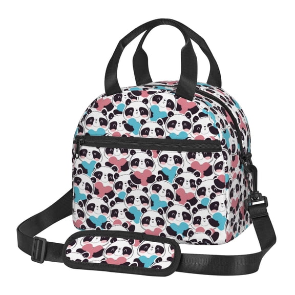 Xecao Heart Panda Print Insulated Lunch Box, Lunch Cags Lunch Bag Featuring An Adjustable Shoulder Strap