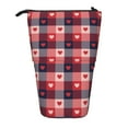 thumbnail image 1 of Xecao Heart Plaid Print Telescopic Pencil Bag Pen Holder Pop Up Stationery Case Stand-up Retractable Transformer Bag Standing Organizer, 1 of 6
