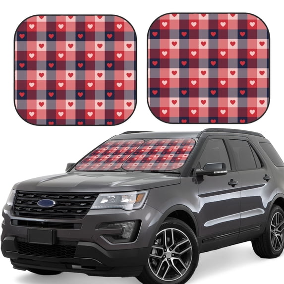 Xecao Heart Plaid for Foldable Car Sun Shades (2-Pack) offer sun protection with an easy-fold design for convenient windshield shading.