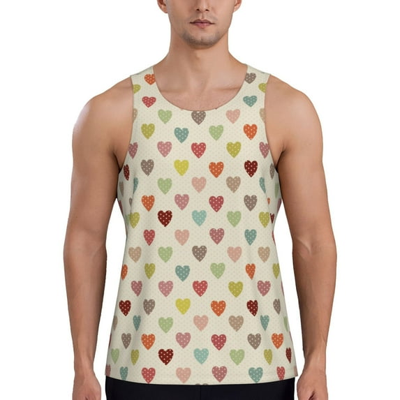 Xecao Heart Polka Dot Men's Tank Top Workout Quick Dry Sleeveless Gym Jogging Muscle Shirts Summer Swim Beach Tops