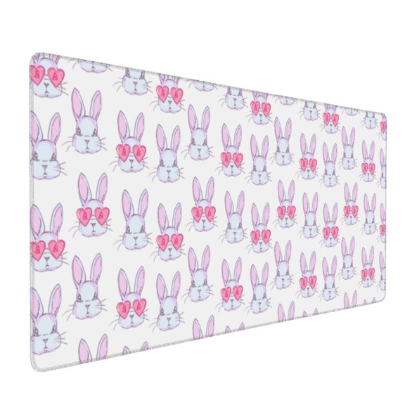 Xecao Heart Rabbit Print Large Mouse Pad, 16x35.5in Mousepad, Professional Non-Slip Rubber Base Big Mouse Pad, Mouse Pad for Gaming & Office Full Desk Mouse Pad