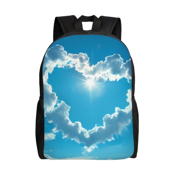 Xecao Heart Shaped Cloud Print School Backpack with Laptop Compartment Small Travel Laptop Backpack for Women Men Waterproof College Backpack Simple School Bag