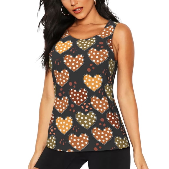 Xecao Heart print women's scoop neck, loose-fit workout tank tops for the gym.