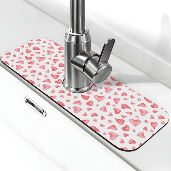 Xecao Hearts for Kitchen Sink Splash Guard Faucet Mat , Faucet Guard & Draining mat, (15" X 5.5" )