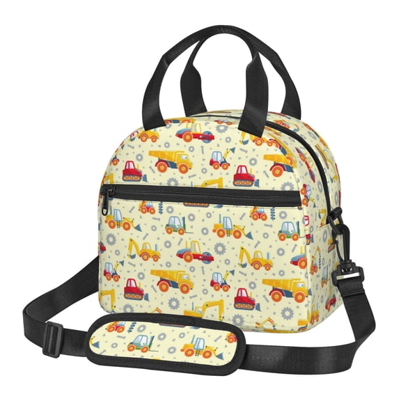 Xecao Heavy Equipment Print Insulated Lunch Box, Lunch Cags Lunch Bag Featuring An Adjustable Shoulder Strap
