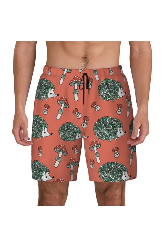 Hedgehog Mushroom for Men's Swimming Trunks Swim Trunks Quick Dry Swim Shorts with Mesh Lining Funny Swimwear Bathing Suits
