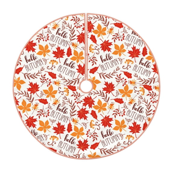 Xecao Hello Autumn Maple Leaf Pattern Christmas Tree Skirt Round Xmas Tree Mat Base Cover for Holiday Home Decorations-30"