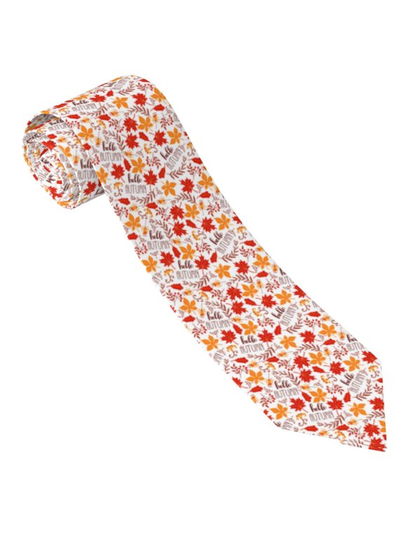 Hello Autumn Maple Leaf Print Tie For Men Necktie Woven Jacquard Neck Ties,Classic Men's Tie