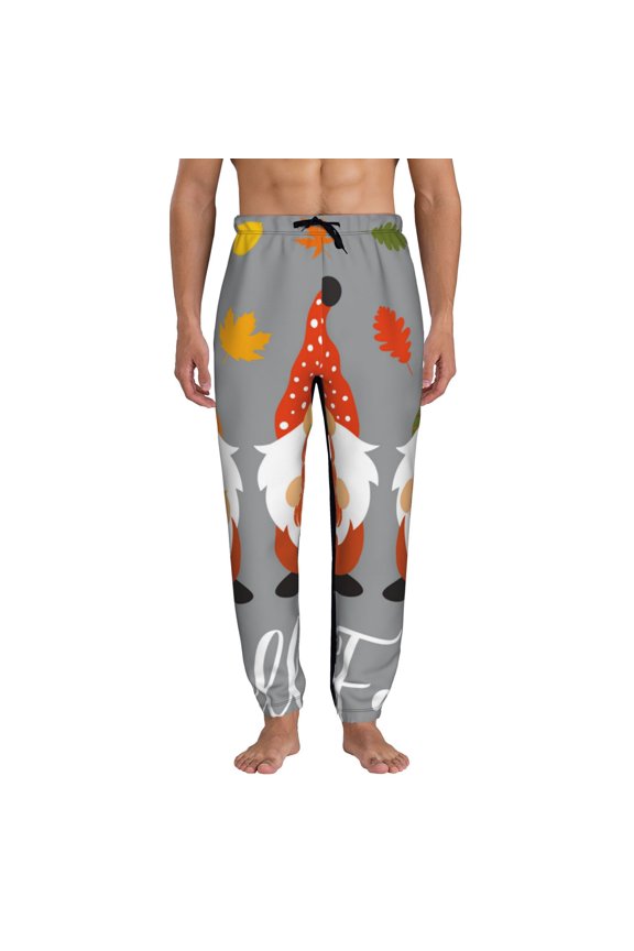 Hello Fall Gnomes Print Active Tech Joggers for Men, Mens Sweatpants Lounge Pants with Pockets-Large