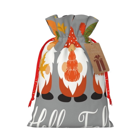 Xecao Hello Fall Gnomes Print Burlap Gift Bags with Drawstring and Gift Tags, Gift Bags, Burlap Bags, Jute Bags for Party, Christmas, DIY Craft Bags-Small