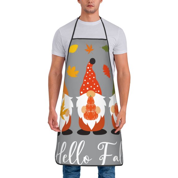 Xecao Hello Fall Gnomes Print Funny BBQ Chef Aprons for Men Women,Adjustable Kitchen Cooking Aprons with Pocket Waterproof Oil Proof No Pilling Fading