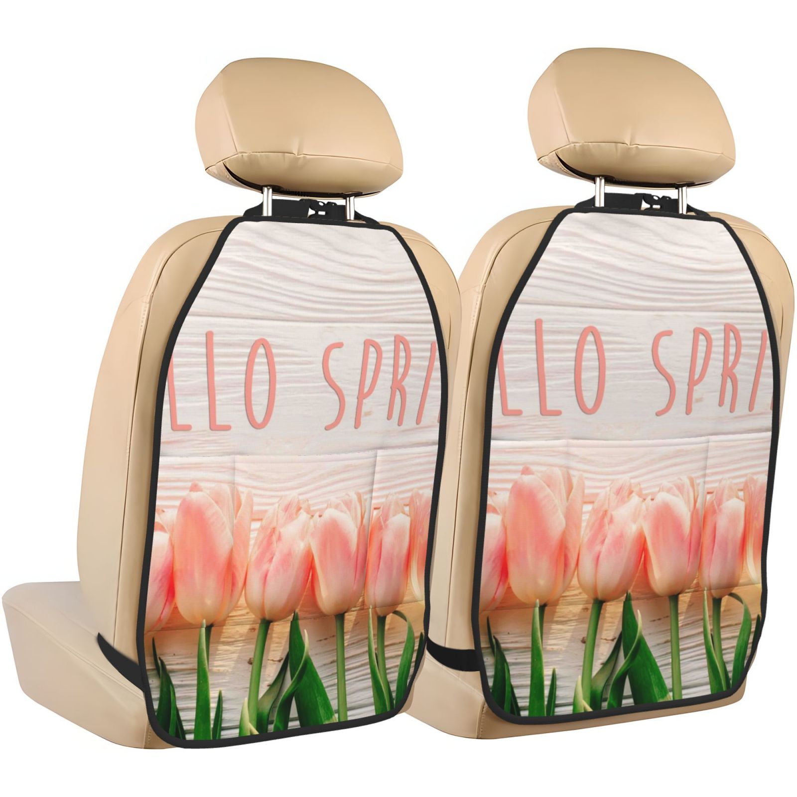 Xecao Hello Spring Pattern Car Seat Back Protector 2 Pack Large Capacity Pocket, Kick Mats Back Seat Protector