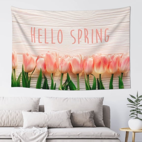 Xecao Hello Spring Print Tapestry, Wall Hanging Room Funny Decor, Backdrop Room Decor for Bedroom Living Room dormitory