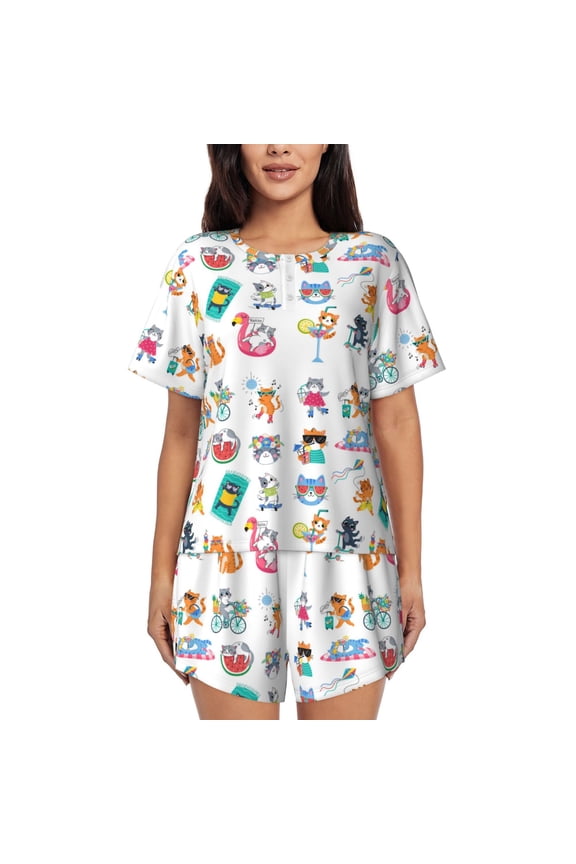 Hello Summer Cat print Swimsuit for women, Summer-ready, sporty style.Quick-dry fabric. Many sizes & colors.