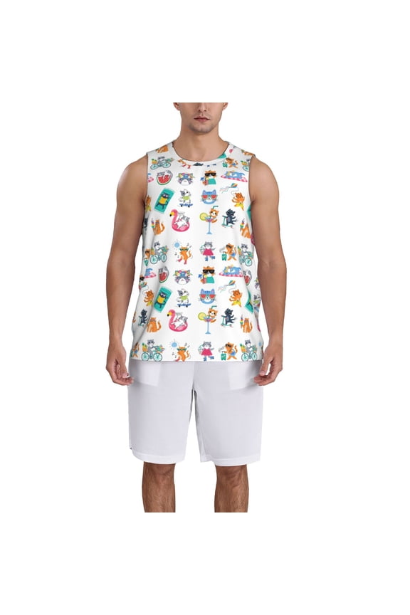 Hello Summer Cat print basketball shirt for both men and women, a unisex basketball jersey perfect for theme parties-4X-Large