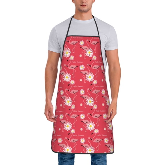 Xecao Hello Summer Flamingo Print Funny BBQ Chef Aprons for Men Women,Adjustable Kitchen Cooking Aprons with Pocket Waterproof Oil Proof No Pilling Fading