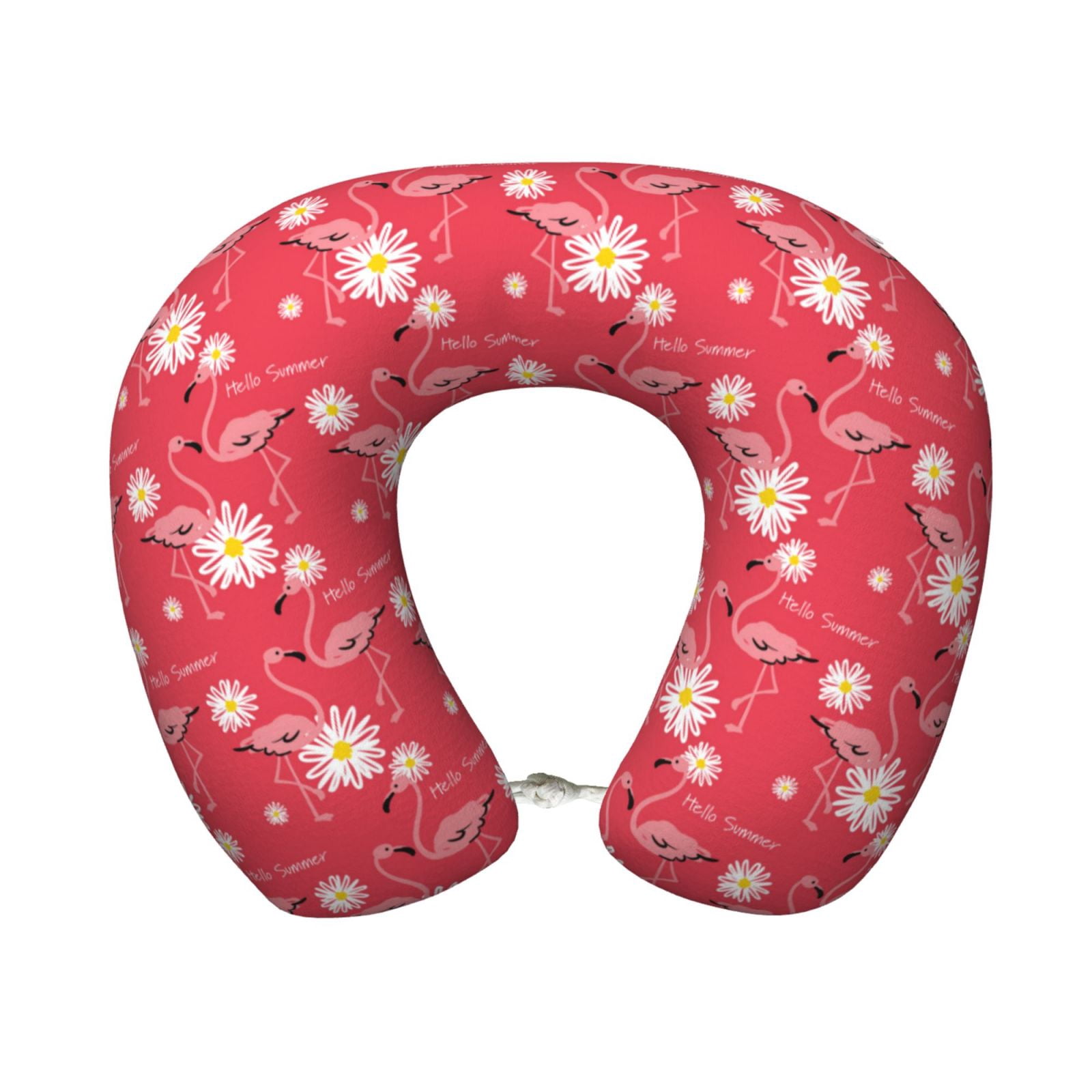 Xecao Hello Summer Flamingo Print Memory Foam Cervical Neck Pillow Versatile U-Shaped Pillows for Home,Office,Camping,Travelling,Soft Washable Cover