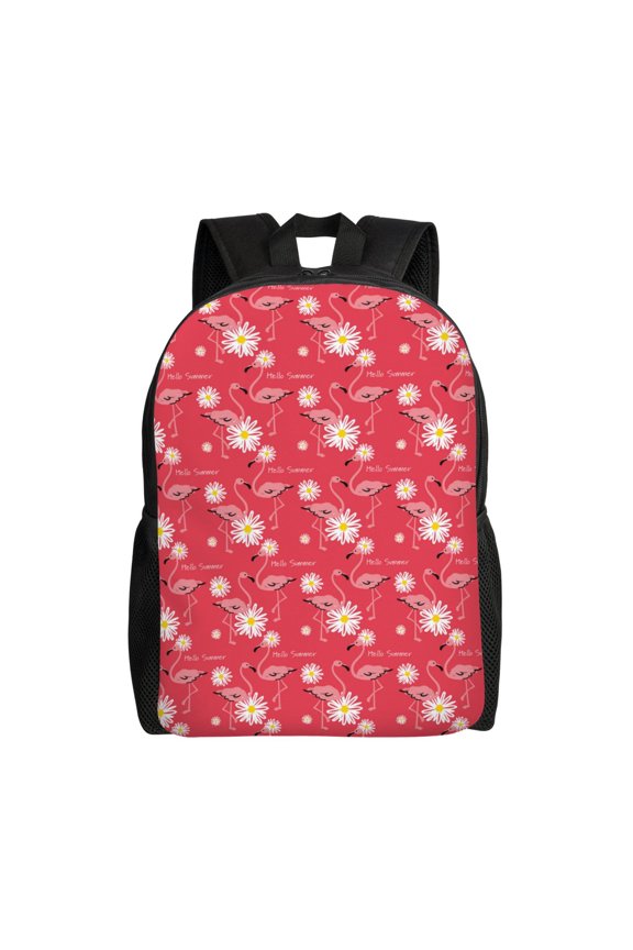 Hello Summer Flamingo Print School Backpack with Laptop Compartment Small Travel Laptop Backpack for Women Men Waterproof College Backpack Simple School Bag