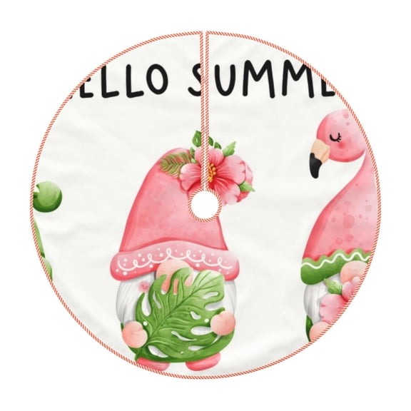 Xecao Hello Summer Gnome Pattern Christmas Tree Skirt Holiday Part Decorations for Christmas Tree, Farmhouse Christmas Decor Xmas Holiday Home Party Decorations-48"