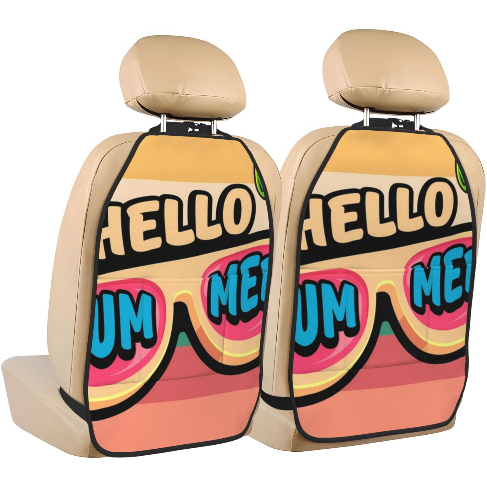 Xecao Hello Summer Pattern Car Seat Back Protector 2 Pack Large Capacity Pocket, Kick Mats Back Seat Protector