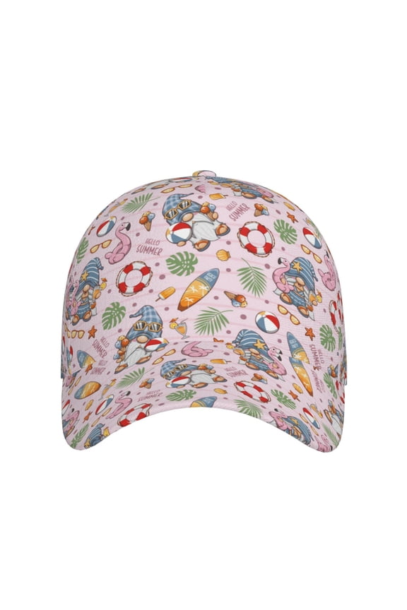 Hello Summer With Gnome for Baseball Cap: Unisex, crafted from classic polyester twill fabric, featuring a soft unconstructed design
