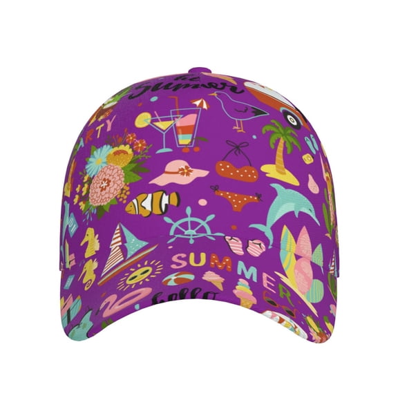 Xecao Hello Summer for Baseball Cap: Unisex, crafted from classic polyester twill fabric, featuring a soft unconstructed design