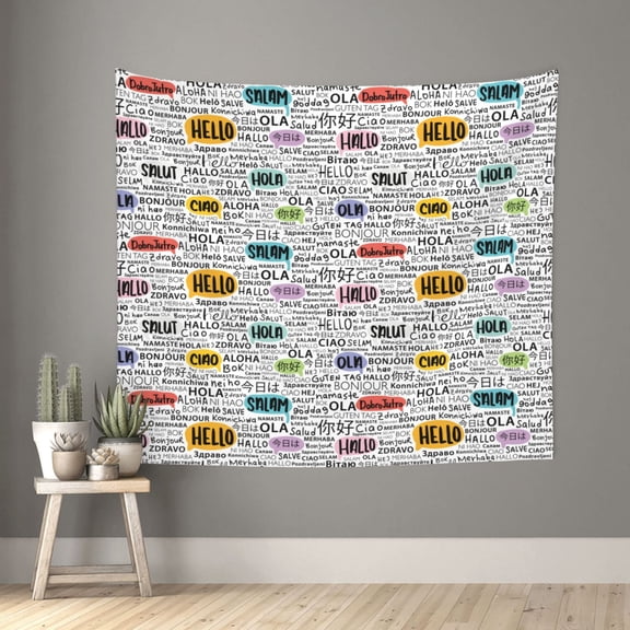 Xecao Hello patten Tapestry 60x51 Inches Wall Hanging Poster Tapestry for Living Room Bedroom Home Decor