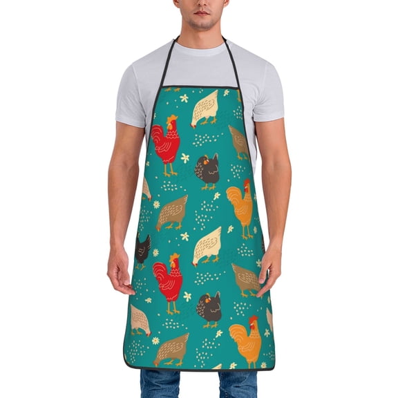 Xecao Hens And Rooster Print Funny BBQ Chef Aprons for Men Women,Adjustable Kitchen Cooking Aprons with Pocket Waterproof Oil Proof No Pilling Fading