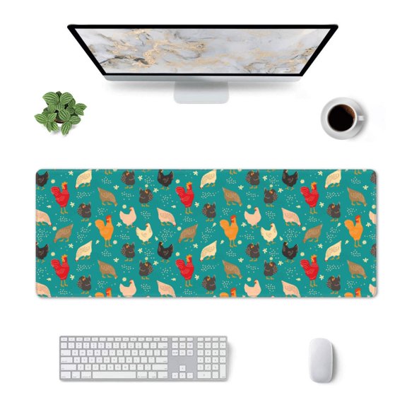 Xecao Hens And Rooster for Mouse Pad - Waterproof Extended Contour Mouse Mat, Large Gaming Mousepad Laptop Keyboard Mat with Non-Slip Rubber Base