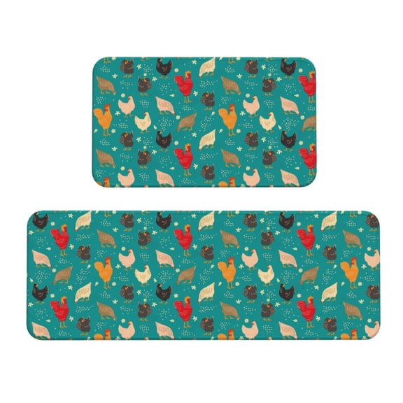 Xecao Hens And Rooster Patten Kitchen Rugs and Mats Sets,2 Pieces Non-Slip Washable Rugs, Kitchen Mat for Floor,Suit for Kitchen Decor and Accessories
