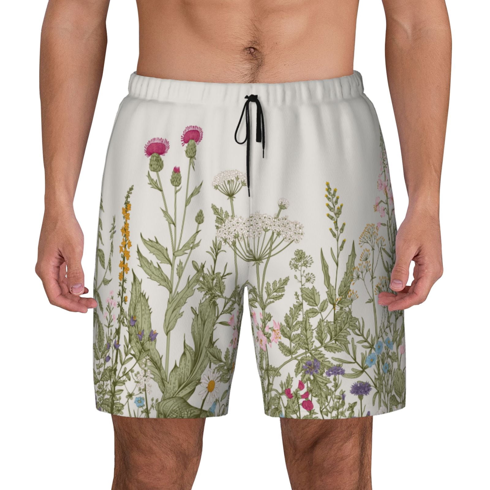 Xecao Herbs and Wildflowers for Men's Swimming Trunks Swim Trunks Quick Dry Swim Shorts with Mesh Lining Funny Swimwear Bathing Suits