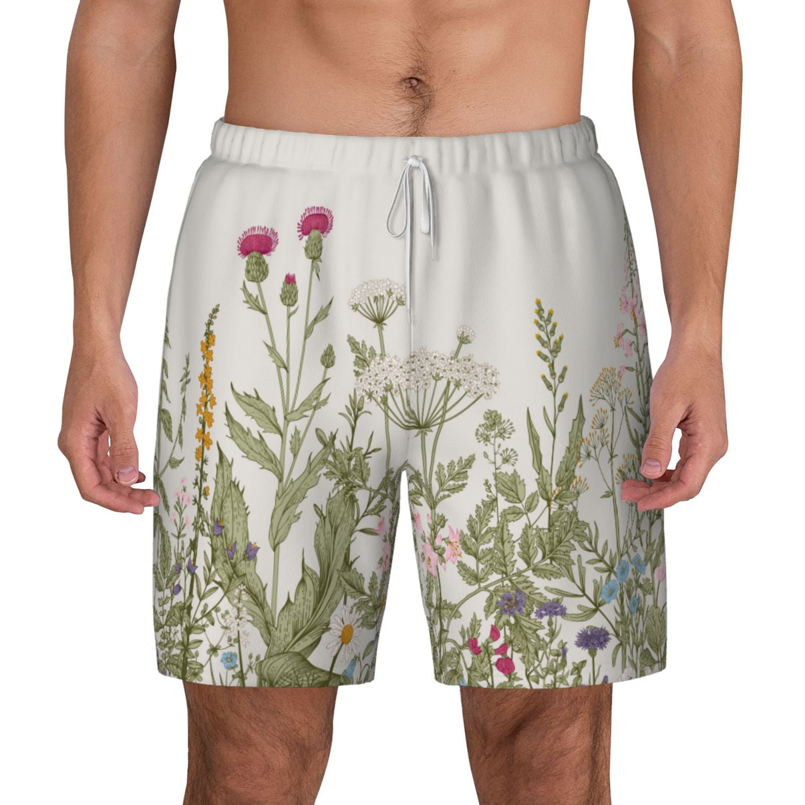 Xecao Herbs and Wildflowers for Men's Swimming Trunks Swim Trunks Quick Dry Swim Shorts with Mesh Lining Funny Swimwear Bathing Suits