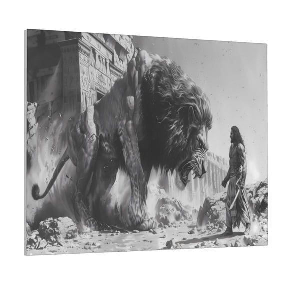 Xecao Heroic Lion Encounter for Waterproof Framed Canvas Art - Modern Home Decor with Real Wood Frame for Gifting and Interior Design,Horizontal