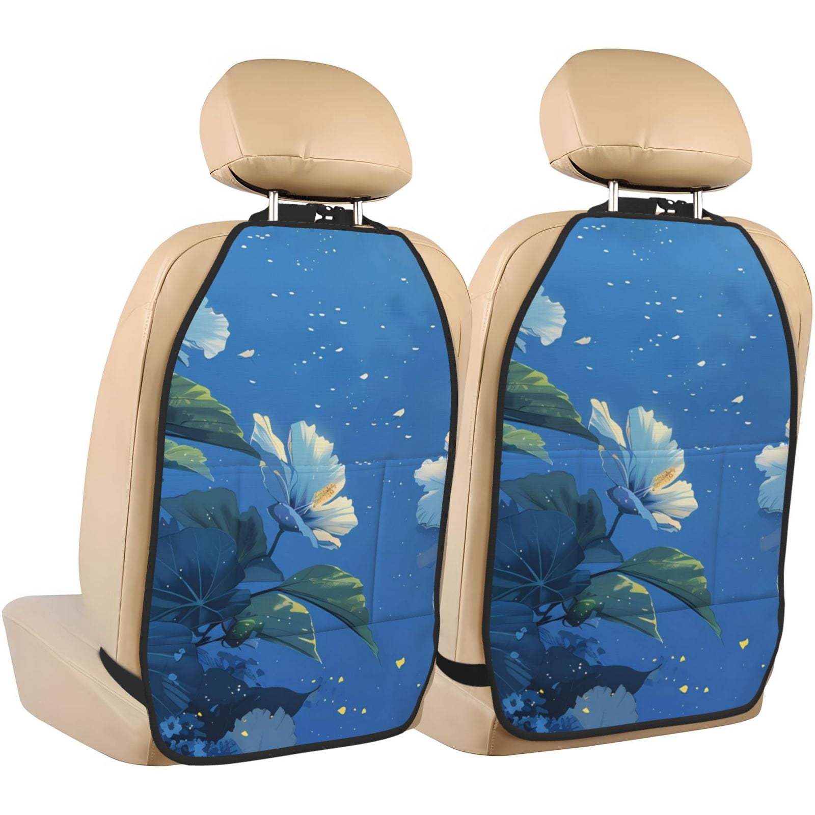 Xecao Hibiscus Flowers Calm Water Pattern Car Seat Back Protector 2 Pack Large Capacity Pocket, Kick Mats Back Seat Protector