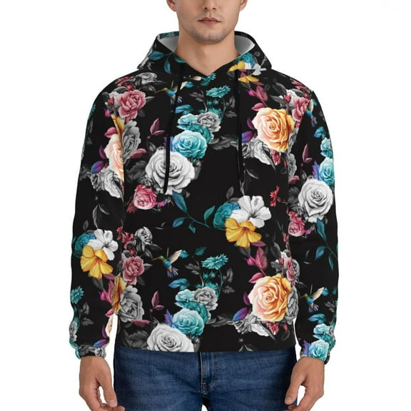 Xecao Hibiscus Rose Pattern Men's Adult Pullover Hoodie,Hooded Sweatshirt-Medium