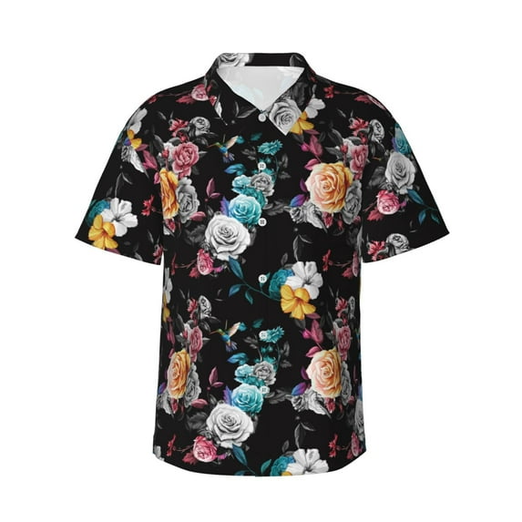 Xecao Hibiscus Rose print Hawaiian shirt - a stylish short-sleeve button-down for men, perfect for casual beach and tropical outings.