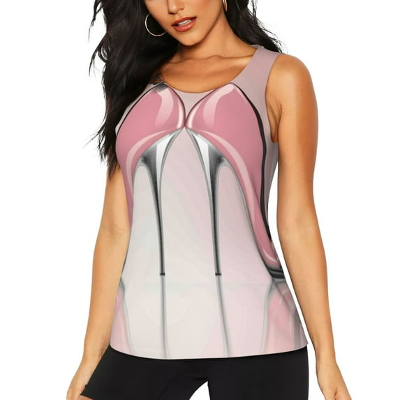 Xecao High Heel Shoes Butterfly print women's scoop neck, loose-fit workout tank tops for the gym.
