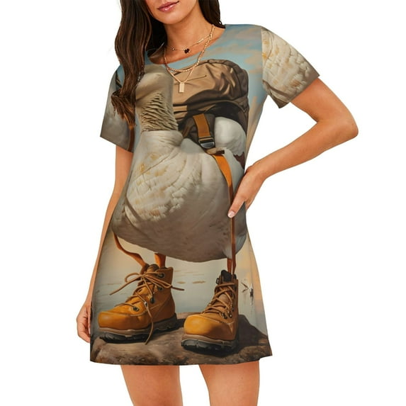 Xecao Hiking Duck for Women's Loose Nightgown Sleepwear Short Sleeves Shirt Casual Print Sleepdress
