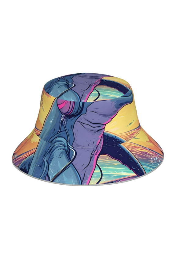 Hip-Hop DJ Dolphin Print Men and Women Night Reflective Hat Runner Cap Visor Bucket Hat Boonie Cap