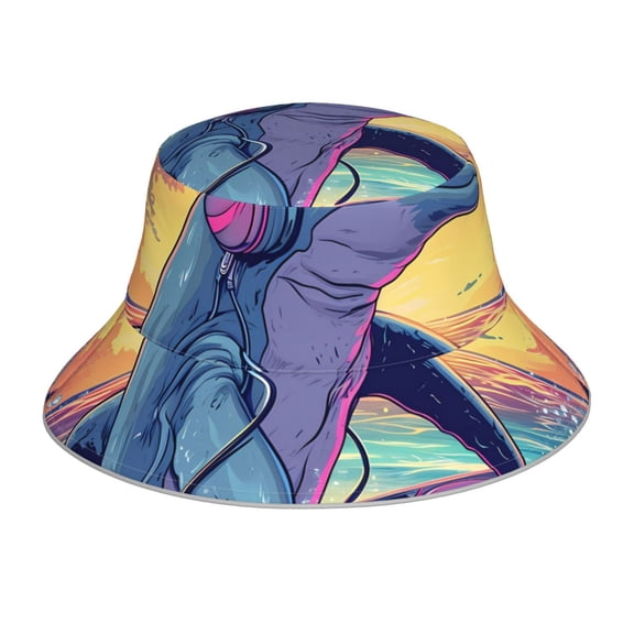 Xecao Hip-Hop DJ Dolphin Print Men and Women Night Reflective Hat Runner Cap Visor Bucket Hat Boonie Cap