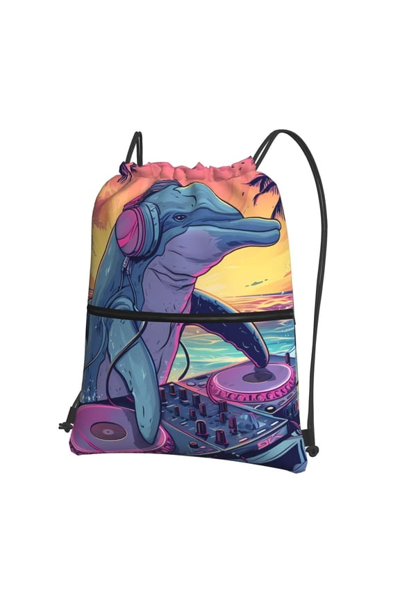 Hip-Hop DJ Dolphin for Drawstring Bags,Pull String Backpack Bags,String Bag Sackpack