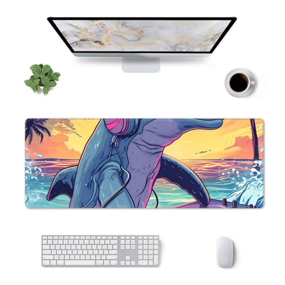 Xecao Hip-Hop DJ Dolphin for Mouse Pad - Waterproof Extended Contour Mouse Mat, Large Gaming Mousepad Laptop Keyboard Mat with Non-Slip Rubber Base