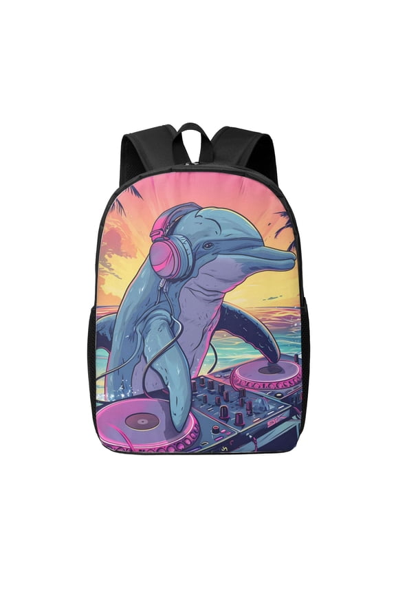 Hip-Hop DJ Dolphin print Travel Backpack, Large Computer Backpack for Men Women, College School Rucksack Book Bag