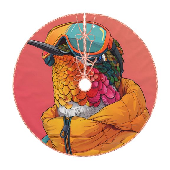 Xecao Hip Hummingbird In Jacket Pattern Christmas Tree Skirt Round Xmas Tree Mat Base Cover for Holiday Home Decorations-30"