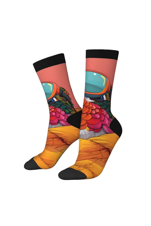 Hip Hummingbird In Jacket Pattern Sport Socks for Women and Men Crew Socks Sporty Calf Socks Casual Socks