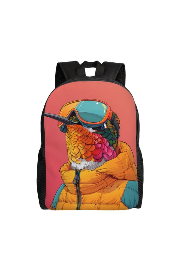 Hip Hummingbird In Jacket Print School Backpack with Laptop Compartment Small Travel Laptop Backpack for Women Men Waterproof College Backpack Simple School Bag