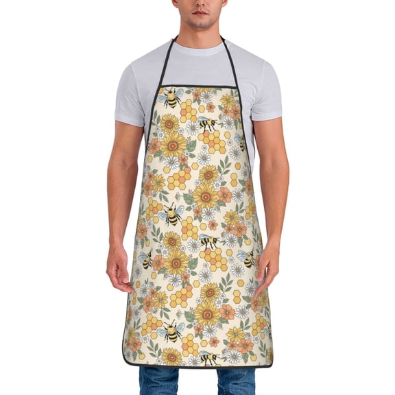 Xecao Hippie Bee Honeycomb Print Funny BBQ Chef Aprons for Men Women,Adjustable Kitchen Cooking Aprons with Pocket Waterproof Oil Proof No Pilling Fading