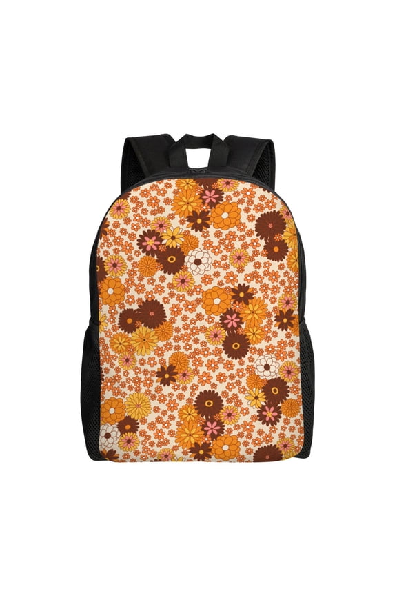Hippie Ditsy Floral Print School Backpack with Laptop Compartment Small Travel Laptop Backpack for Women Men Waterproof College Backpack Simple School Bag